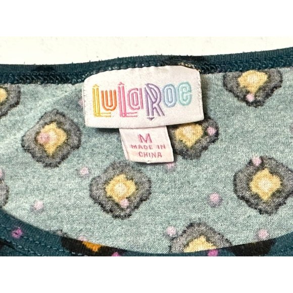 LuLaRoe Geometric Floral Pattern Oversized T-Shirt Teal Diamond Print Stretch M - Picture 2 of 7